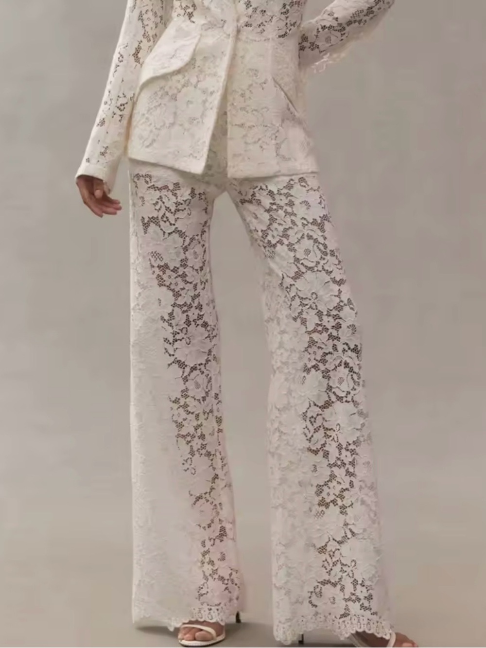Lace Wide-Leg Pants in Cream